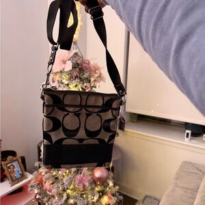 Coach Black and Brown Patterned Crossbody Bag